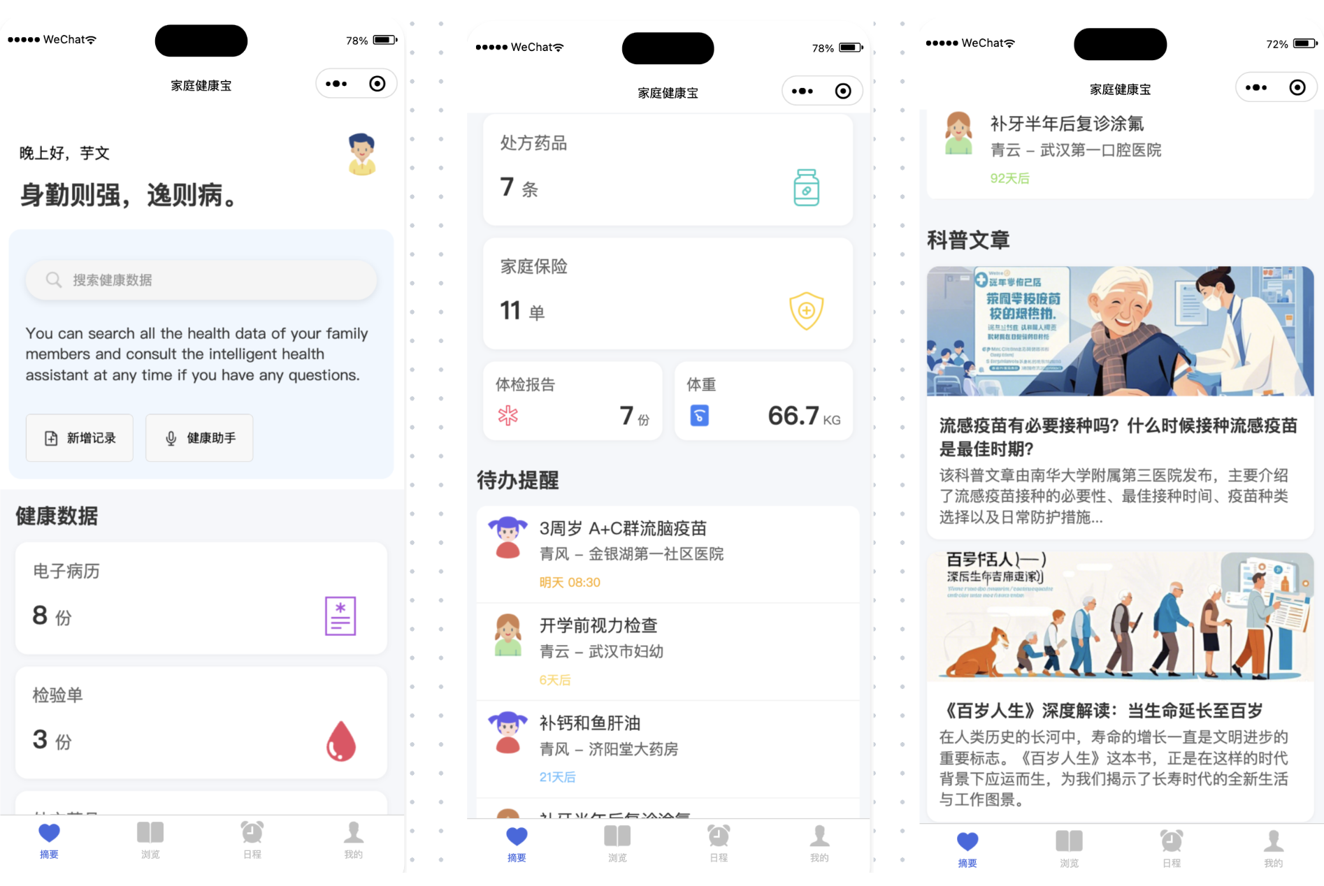 家庭健康宝首页摘要